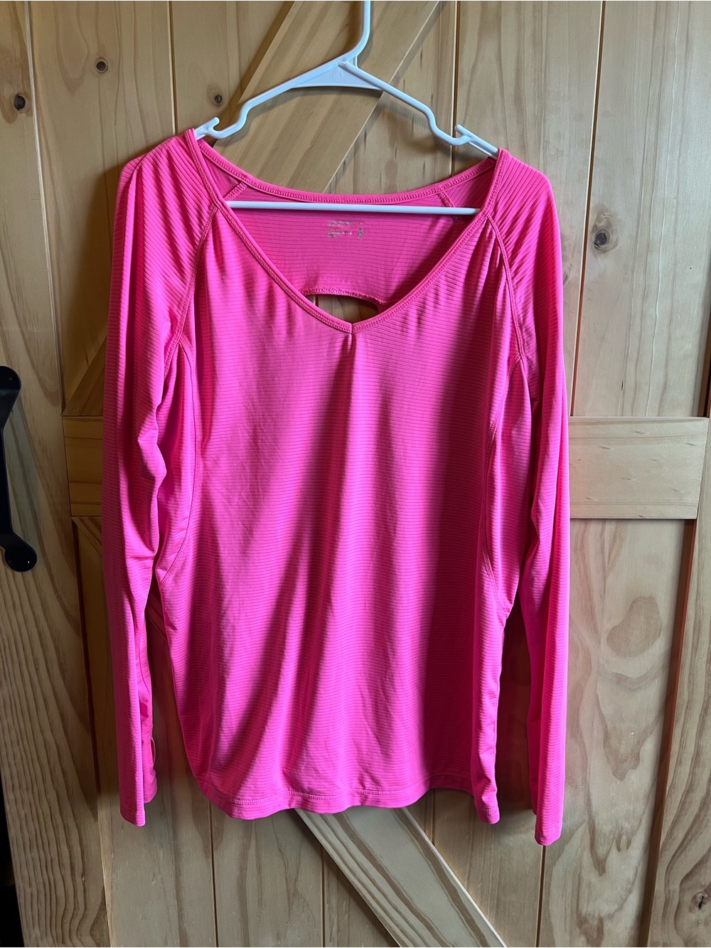 Jockey Hot Pink Long-Sleeve V-Neck Active Top Size L Yoga Pilates Athletic Gym